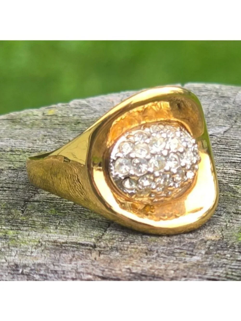 Vintage KJL Cocktail Ring Kenneth Jay Lane Gold Pave Rhinestone Dome signed bold